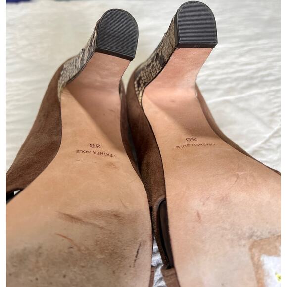 Plenty Tracy Reese Heels 7.5  EU 38 Suede Open Toe Pumps 3.75" High Snake Print - Picture 7 of 9